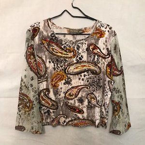 Paisley Patterned Top Sheer Long Sleeves